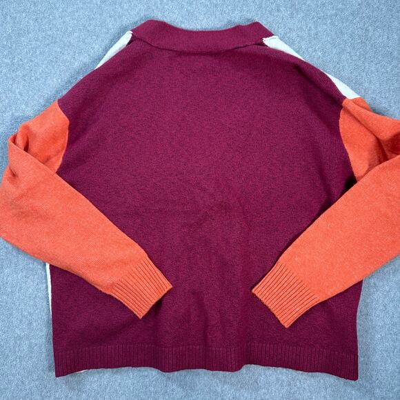 LOFT Colorblock Knit Cardigan Sweater Women's X-Small Button Front Burgundy - Picture 9 of 9
